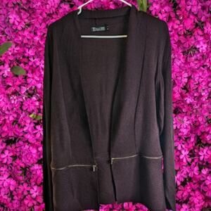 New York & Company medium burgundy open front long sleeve zipper accent sweater